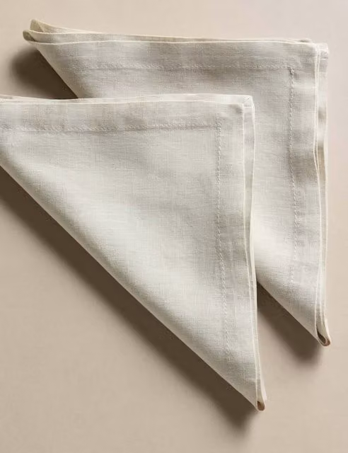 M&S Set of 2 Plain Pure Linen Napkins in Beige