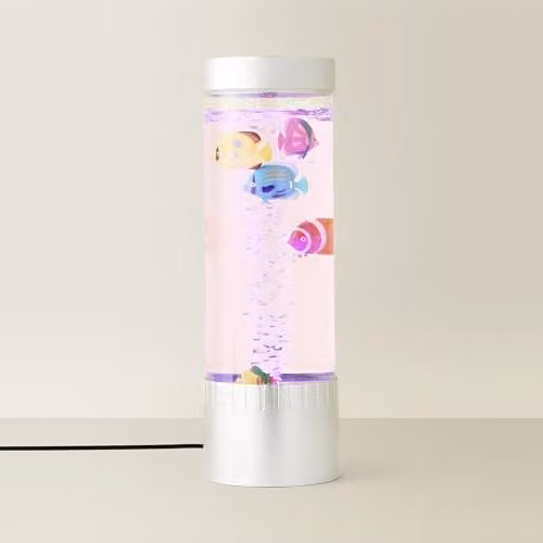 ValueLights Multicolour LED Bubble Tower Fish Lamp, 32 cm Height, Sensory Mood Lighting for Childrens Bedrooms