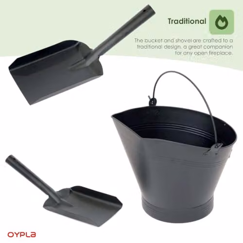 Oypla Heavy Duty Steel Fireplace Coal Bucket Scuttle Hod with Shovel, Black, W/D/H: 39.0 x 36.0 x 36.5 cm – 6