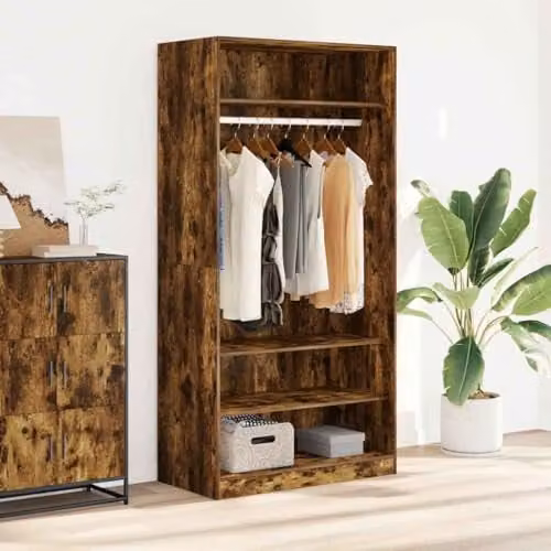 vidaXL Modern Wardrobe in Brown Oak with Hinged Doors and Hanging Rod, W/D/H: 100 x 50 x 200 cm – 2