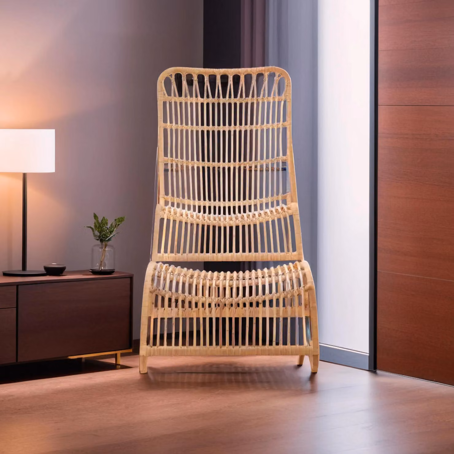 Orsina Hand-woven Rattan Chair and Footstool Set with Black Iron Frame in Brown – 2