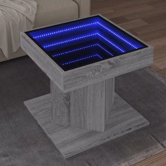 Berkfield Home LED Coffee Table in Grey Sonoma, W/D/H: 50 x 50 x 45 cm – 1