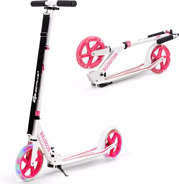 Costway Foldable Metal Sports Scooter with Light and Sound in Pink