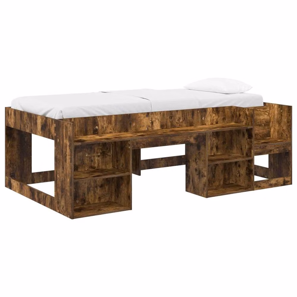 Berkfield Home Kids Bed Frame with Side Compartment Storage in Smoked Oak Brown, W: 80 cm, L: 200 cm – 2