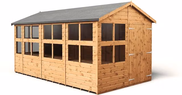 Empire Sheds Empire 8x14 Apex Potting Shed with Double Doors and Windows in Brown