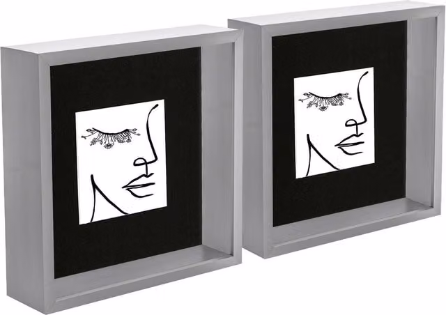 Nicola Spring Pack of 2 Square 3D Deep Box Photo Frames in Grey and Black, W/D/H: 20.32 x 20.32 x 5.08 cm with 4 x 4 inch Mounts