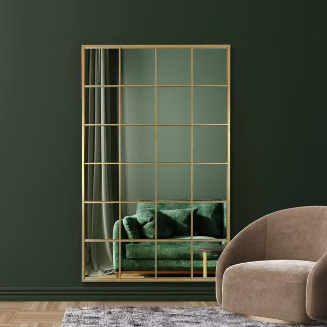 MirrorOutlet Fenestra Gold Modern Window Leaner Wall Mirror, H: 174 cm, W: 110 cm