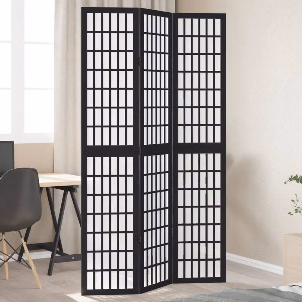Berkfield Home 3-Panel Room Divider in Black Solid Paulownia Wood – 2