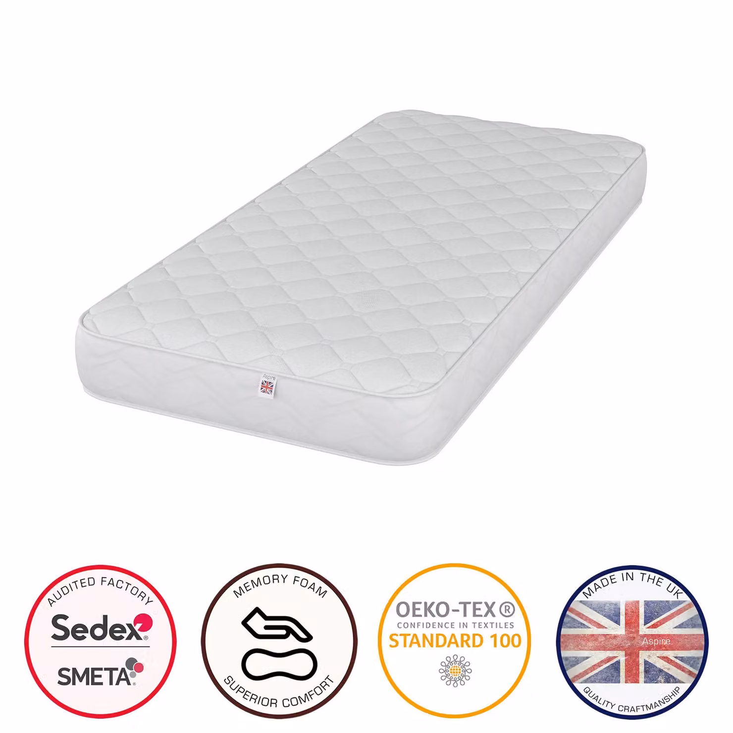 Aspire Kids Healthy Start Memory Foam Mattress in White, Small Single – 2
