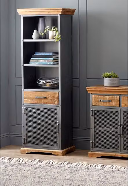 Worcester Modern Narrow Bookcase in Brown and White with Back Panel