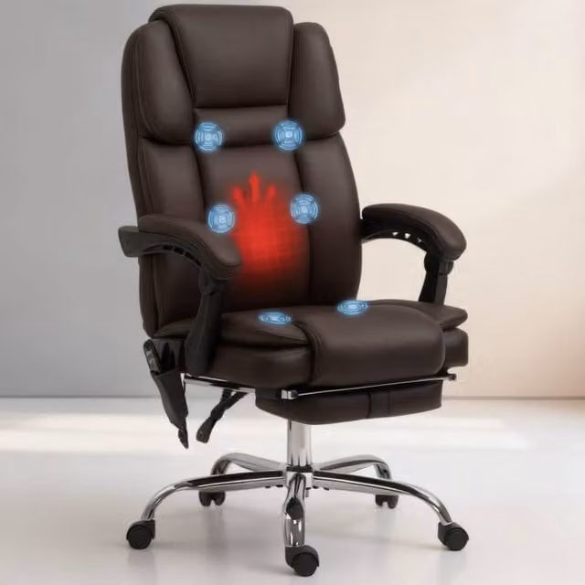ERGOVEXA Six Point Vibrating Massage Executive Office Chair in Dark Brown Synthetic Leather