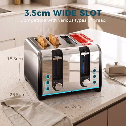 HOMCOM 4 Slice Toaster in Black with 1860W Power and Auto Shut-Off Function – 3