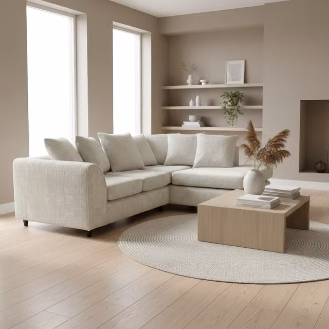 Abakus Direct Jumbo Corner Sofa in Cream Soft Chenille with Right-Hand Chaise Extension