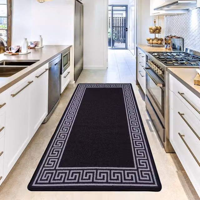 Smart Living Non-slip Striped Gel Door Mat in Black and Grey, W: 50 cm, D: 80 cm
