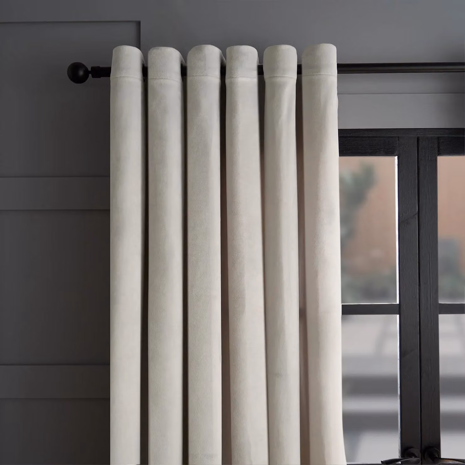 OHS Thermal Matte Velvet Eyelet Curtains, 2 Pairs, Light Grey, Width: 168 cm, Drop: 229 cm – 2