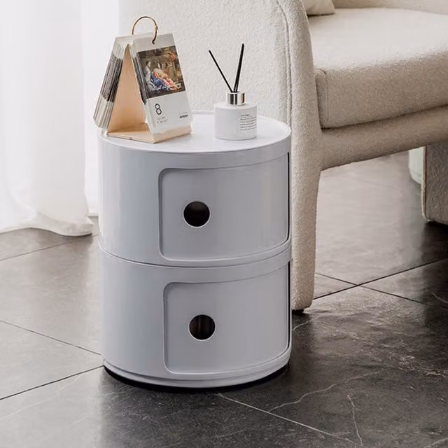 Livingandhome White Round Beside Table and Filling Cabinet Chest Unit