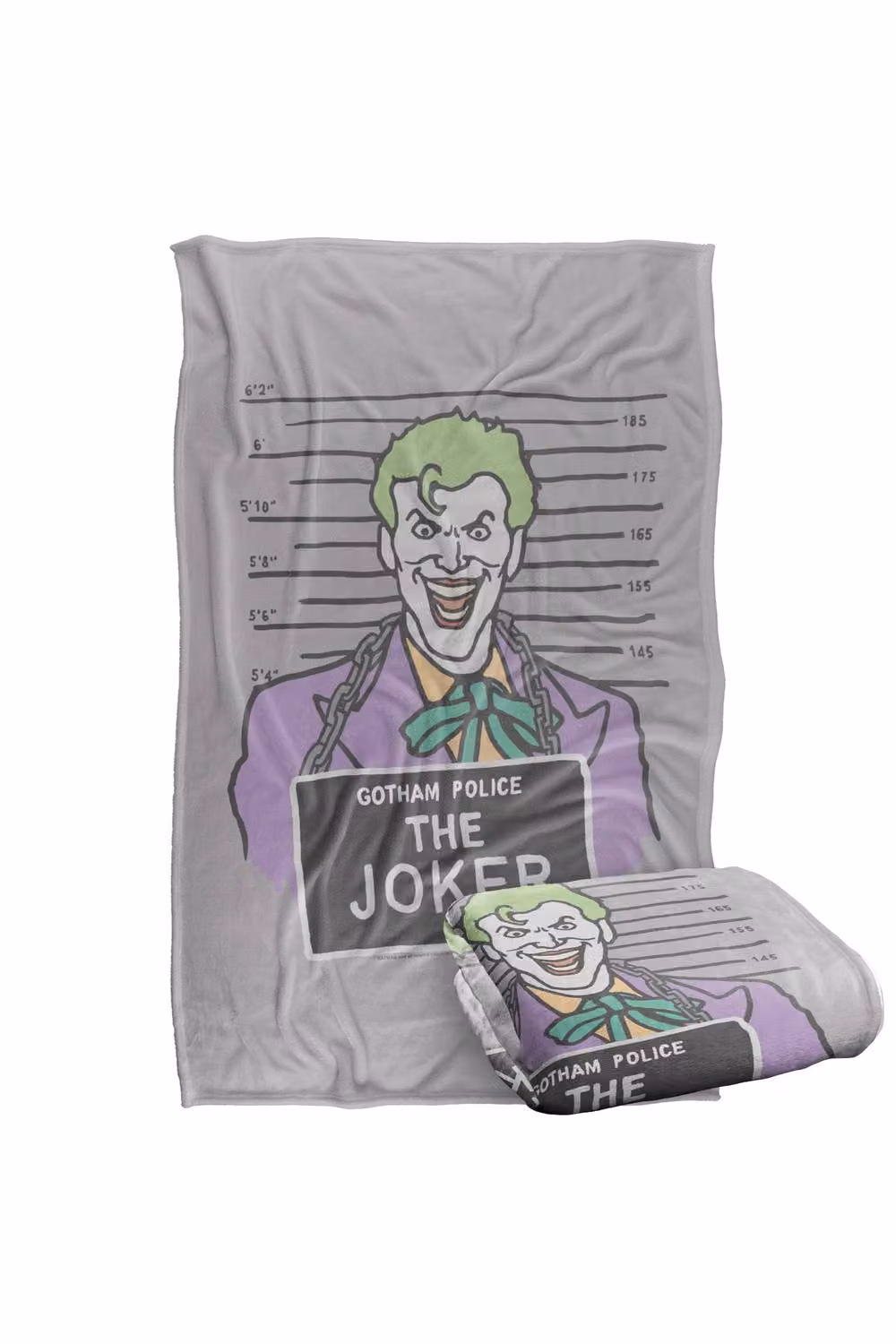 Warner Bros. Batman The Joker Mugshot Super Soft Silky Touch Throw Blanket in Grey and Multicolour, Large – 2