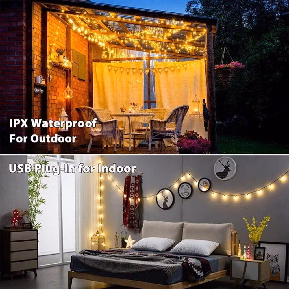 FLAVORA 50 LED Solar Warm White Globe String Lights with Transparent Glass Balls – 4