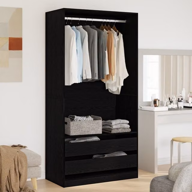 Berkfield Home Black Minimalist Wardrobe with Internal Drawers, W/D/H: 100 x 50 x 200 cm
