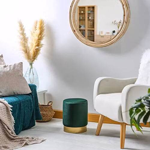 Harbour Housewares Round Velvet Pouffe in Green, W/D/H: 29 x 29 x 36 cm – 2