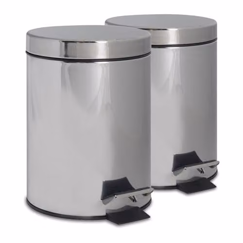 Harbour Housewares Set of 2 Round Stainless Steel Pedal Bins, 3 Litre, Silver – 1