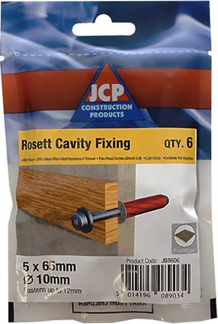 JCP Fixings Rosett Cavity Fixings, Red and Blue, M5 x 65mm, Pack of 30
