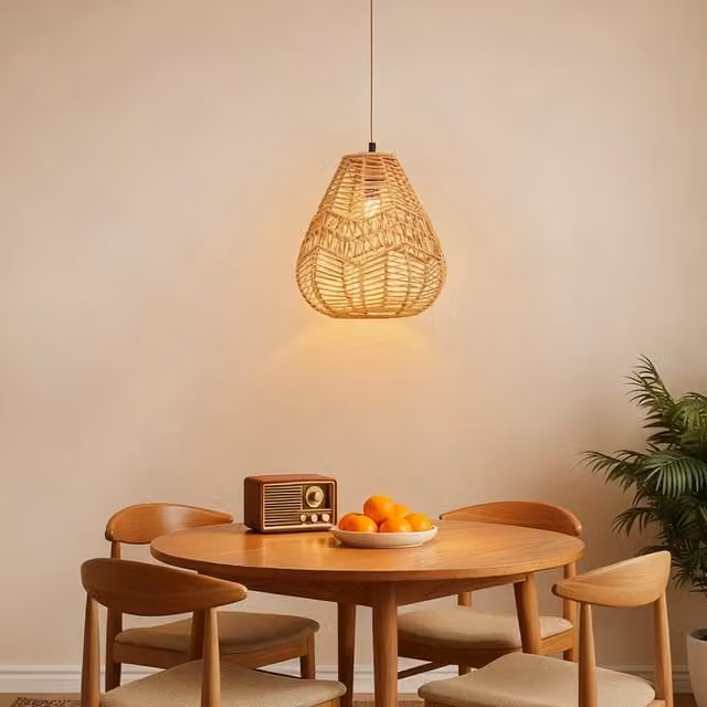 Livingandhome Modern Brown Bamboo Pendant Light, Diameter: 28 cm