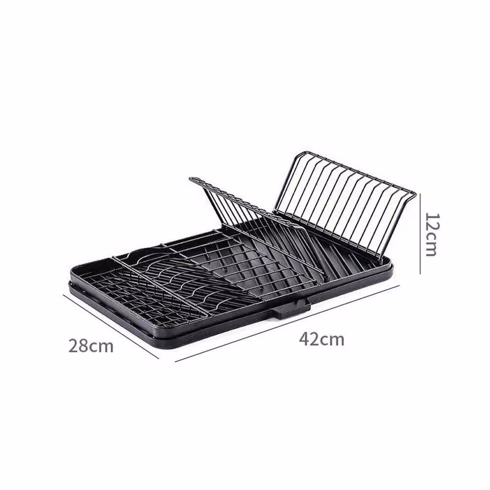 FLAVORA Large Dish Drainer Drying Rack and Utensil Holder in Black Carbon Steel – 3