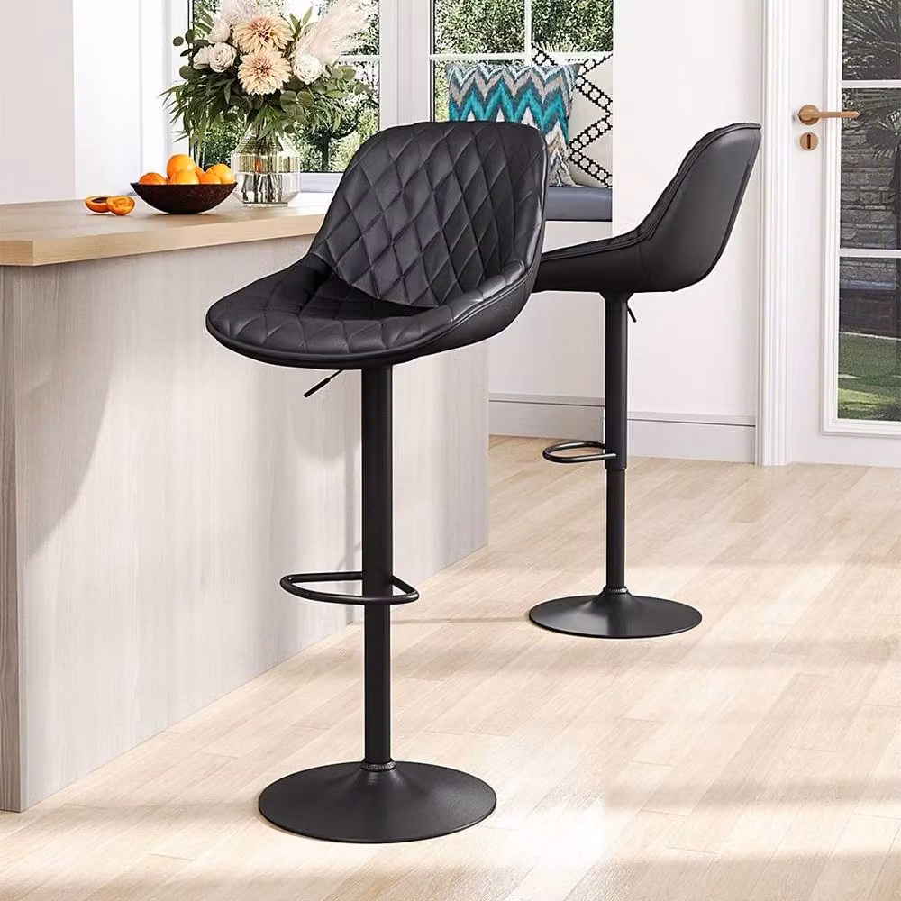KORVIXA Set of 2 Black Height Adjustable Swivel Gas Lift Stools for Kitchen and Dining Rooms – 3