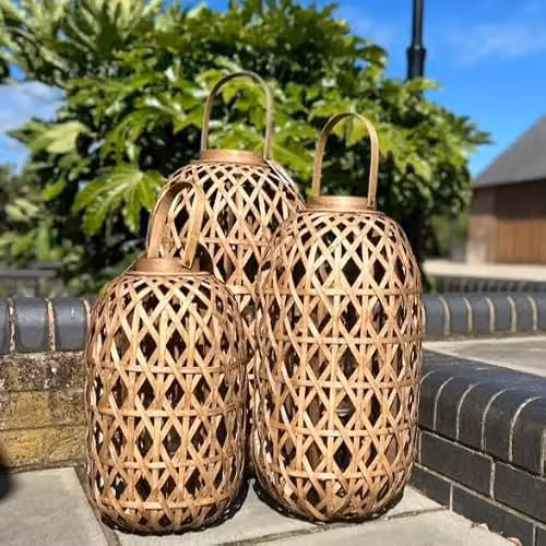 Gift Company Small Oval Bamboo Decorative Lantern in Natural Brown and Beige, H 45 cm x W 26 cm x D 26 cm – 2