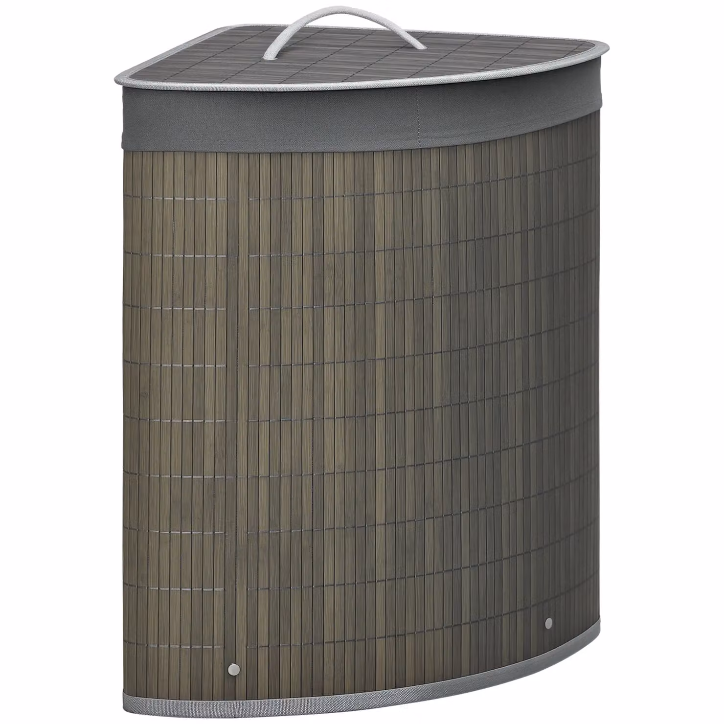 HOMCOM 55L Bamboo Corner Laundry Hamper with Lid and Removable Cotton Bag, Grey – 2