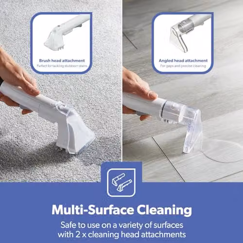 GEEPAS Portable Spot Cleaner 400W Stain Remover for Carpets, Sofas, Cars and Upholstery in White, Silver and Transparent – 3