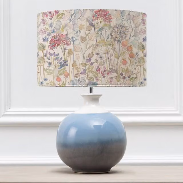 Voyage Maison Neso Ceramic Table Lamp with Blue Hedgerow Eva Fabric Lampshade