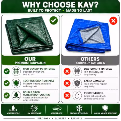 KAV Heavy Duty Waterproof Tarpaulin with Eyelets, Green, 6m x 9m – 4