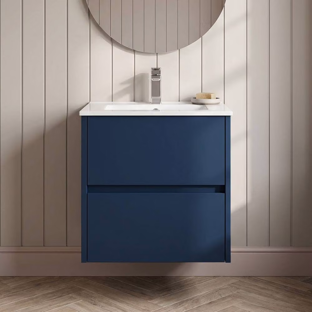 Balterley Chartley Contemporary 2 Drawer Wall Hung Vanity Basin Unit, Blue, Width: 50 cm – 3