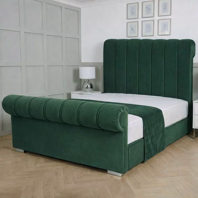 Living Comfort Bedz Orion Plush Velvet Upholstered Bed with Slatted Base and 48 Inch Headboard, Green, W/D/H: 140 x 200 cm