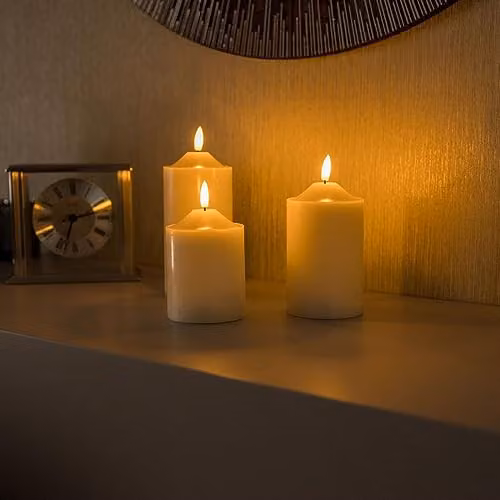 MiniSun Pack of 3 White Real Wax LED Flickering Pillar Candle Lights with Remote Control – 2