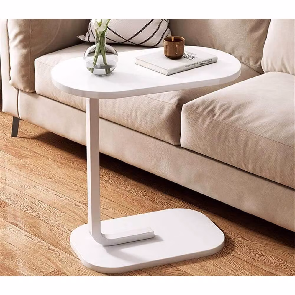NESTLUNE White C Shaped Metal End Table with Oval Top and Sled Base, W/D/H: 100 x 15 x 15 cm – 2