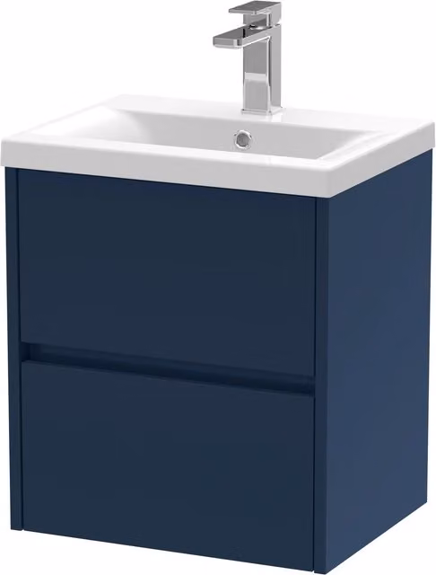 Balterley Wall Hung 2 Drawer Vanity Unit and Ceramic Basin, Midnight Blue, Width: 50 cm – 1