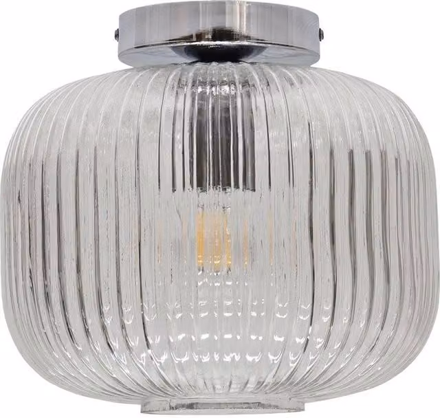 First Choice Lighting Batley Large Chrome Ceiling Light Fitting with Transparent Ribbed Glass