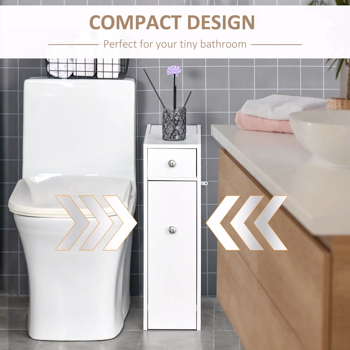 HOMCOM Slim White Wooden Bathroom Floor Cabinet and Narrow Toilet Storage Cupboard – 2