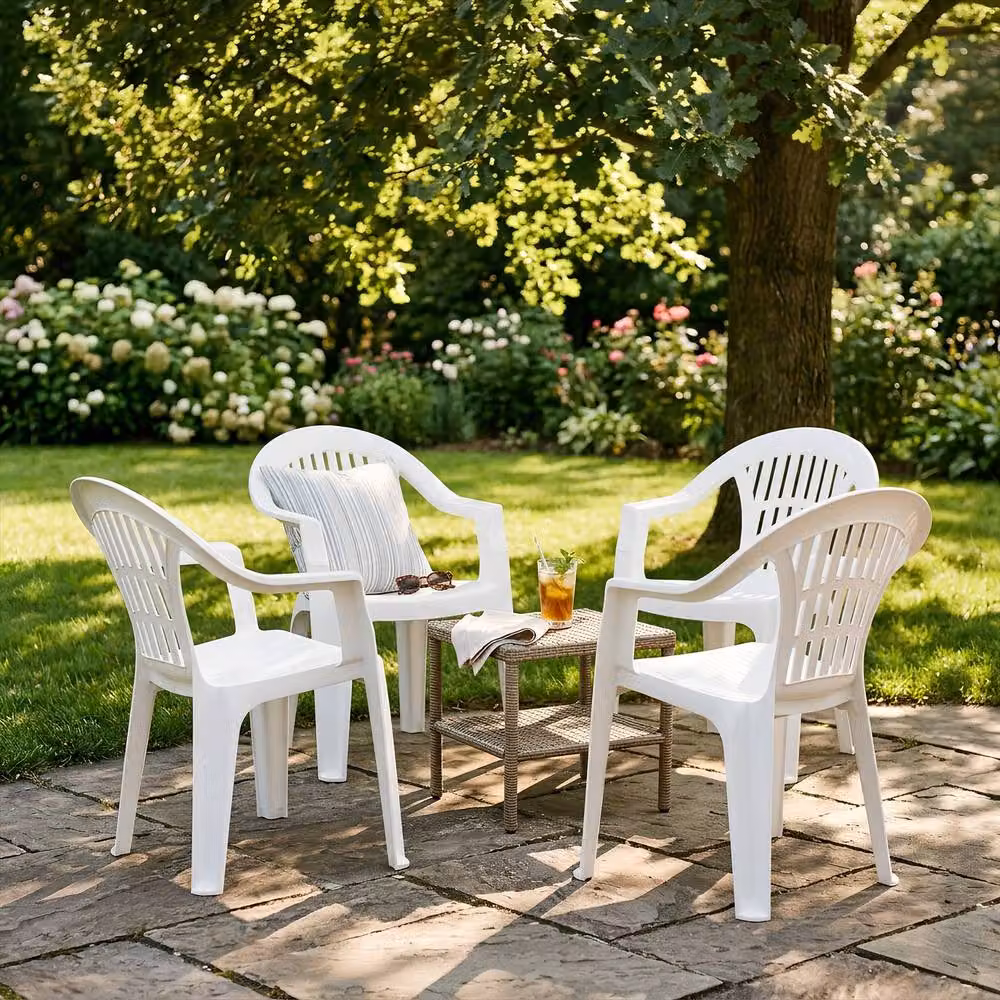 Harbour Housewares Irem Stackable Garden Dining Chairs, 6 Pack, White – 2