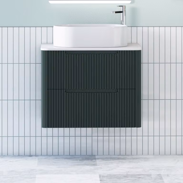 Royal Bathrooms Avenza Wall Hung Vanity Unit with Peak Basin, Moss Green and White, 800mm Depth