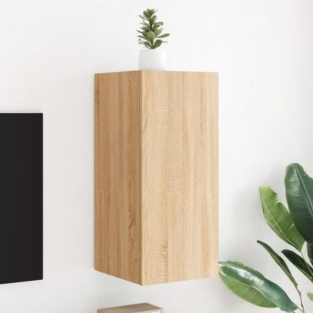 Berkfield Home Modern Wall Mounted TV Cabinet with Integrated LED Lighting in Sonoma Oak Brown, W/D/H: 30.5 x 35 x 70 cm – 1