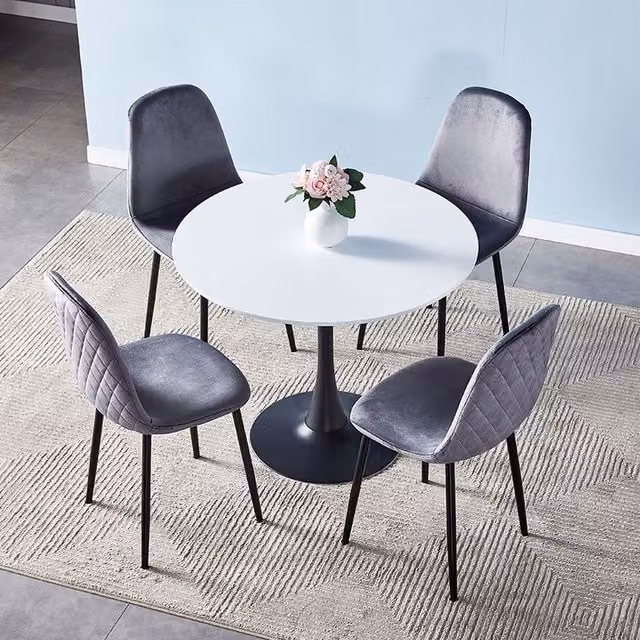 Livingandhome Set of 2 Grey Velvet Fabric Upholstered Modern Dining Chairs