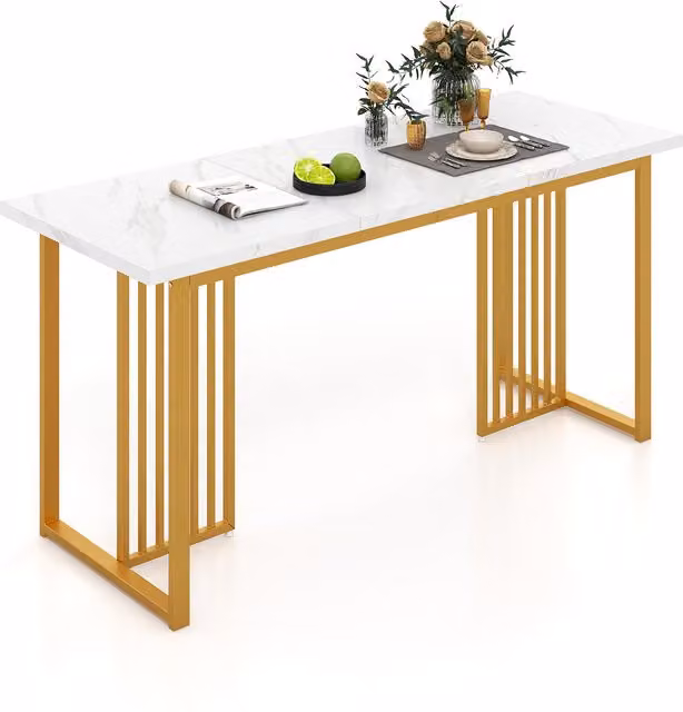 COSTWAY Modern Rectangular White Marble Dining Table for 6-8 People