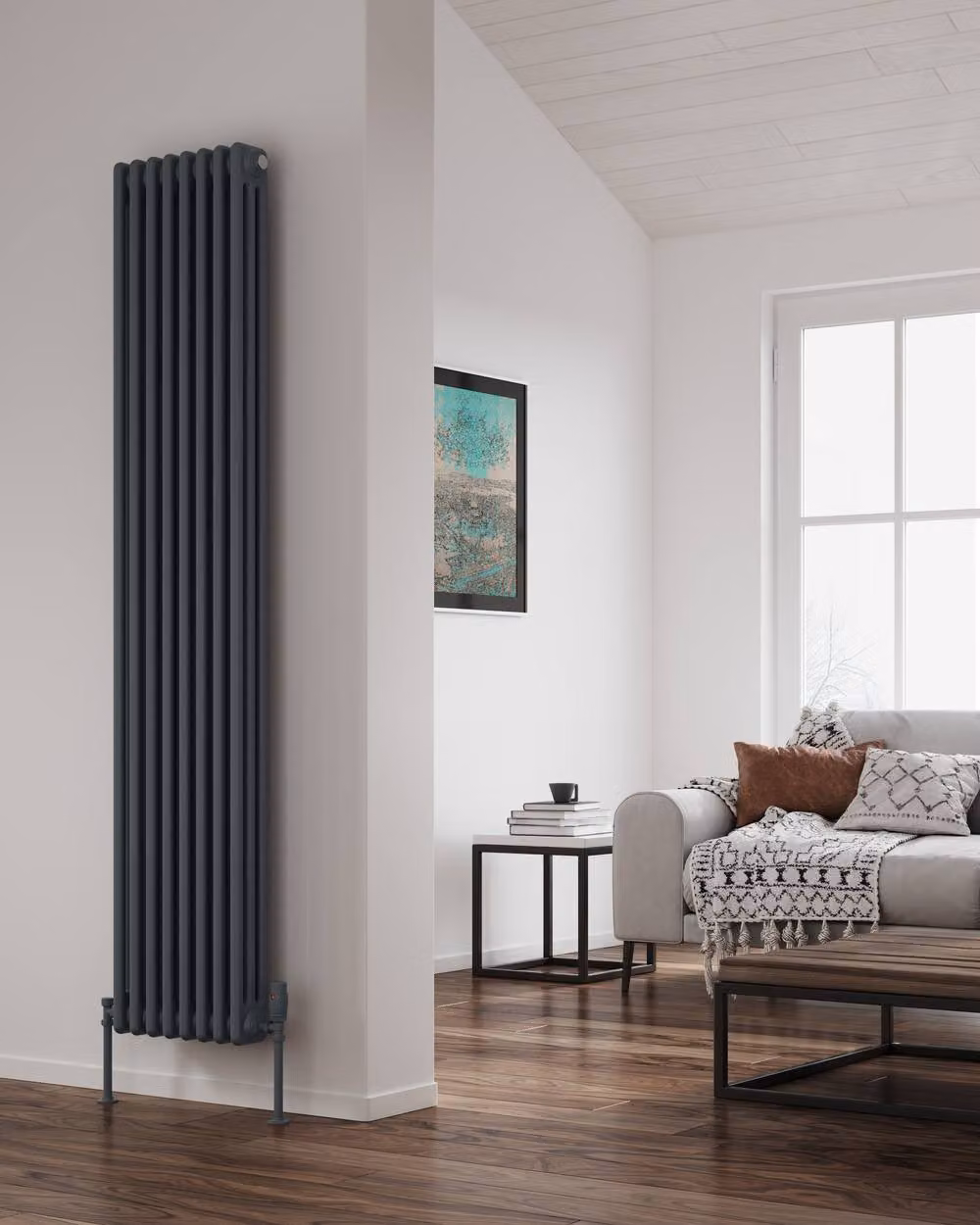 Bathroom Kingdom Colona Anthracite 2 Column Vertical Traditional Steel Radiator, Grey, H: 180 cm, W: 29 cm – 2