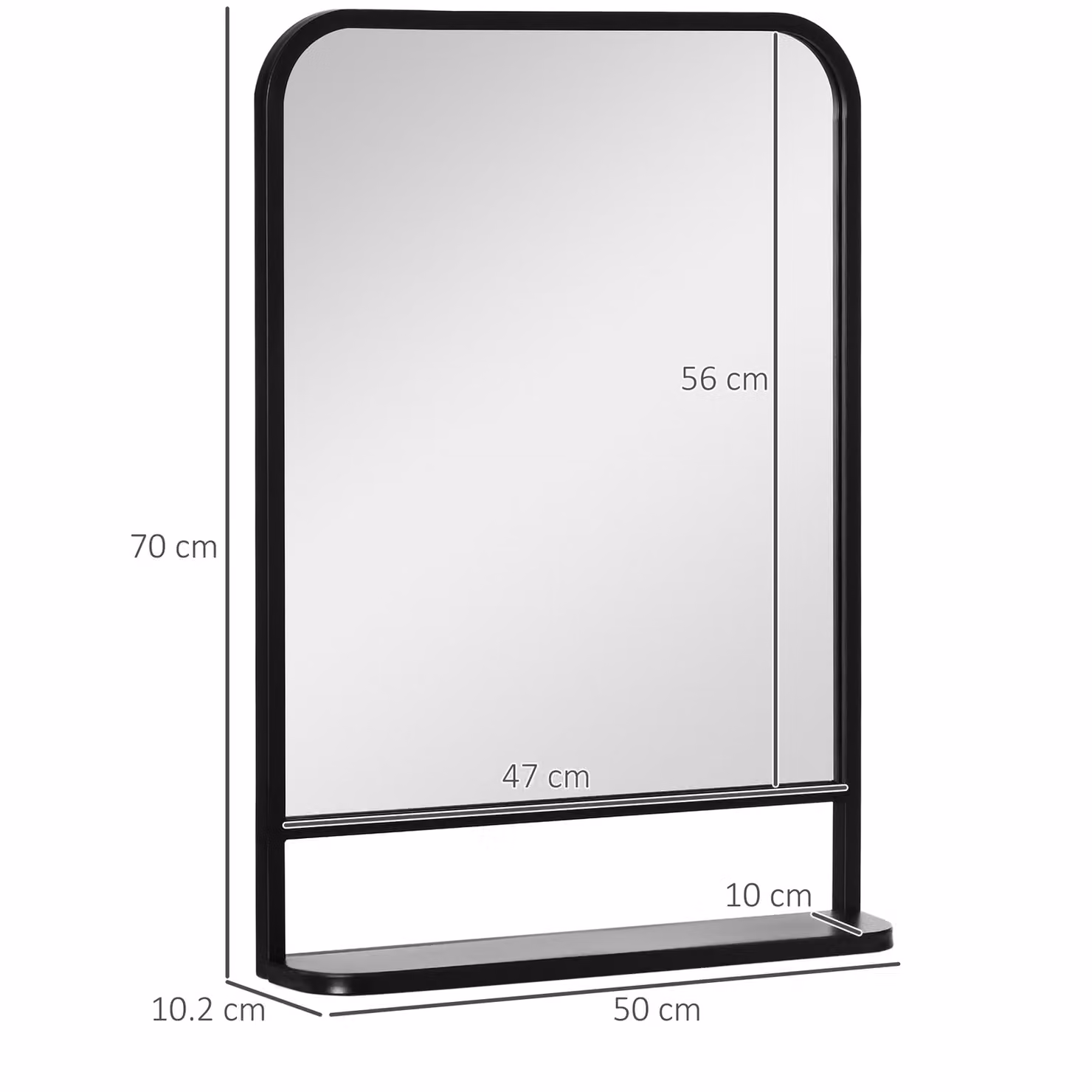 HOMCOM Black Rectangular Wall Mirror with Storage Shelf – 3