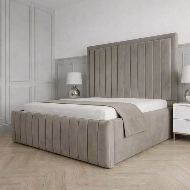 Living Comfort Bedz Sovereign Plush Velvet Upholstered Bed with Slatted Base and 48 Inch Headboard in Light Grey, Single Size