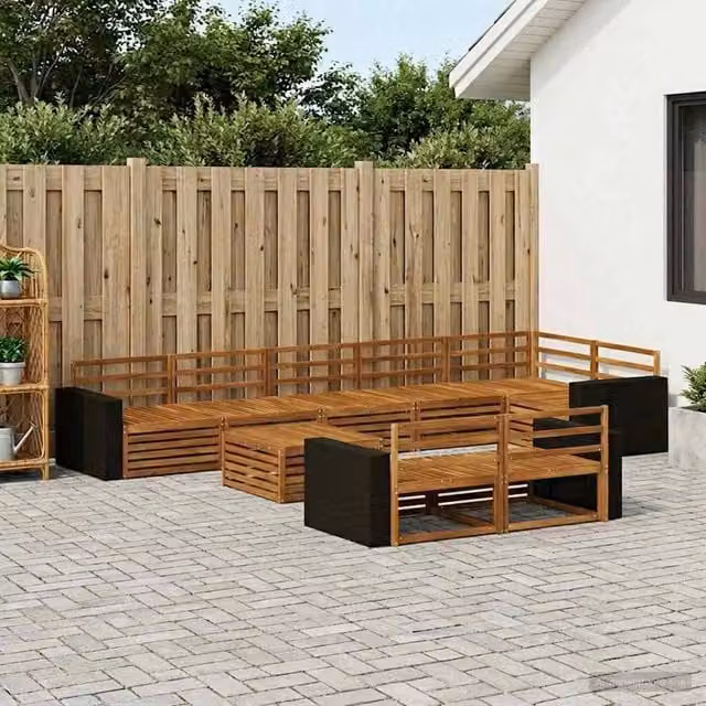 Berkfield Home 9 Piece U-Shape Outdoor Sofa Set in Brown, Made from Treated Acacia Wood